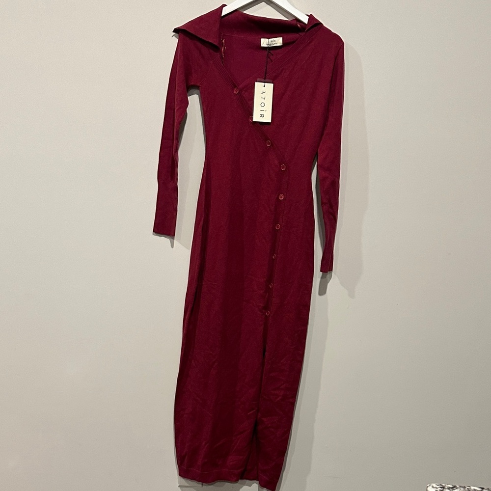 NWT Atoir Burgundy Midi Dress with Asymmetrical Button Detail and split - Picture 12 of 12